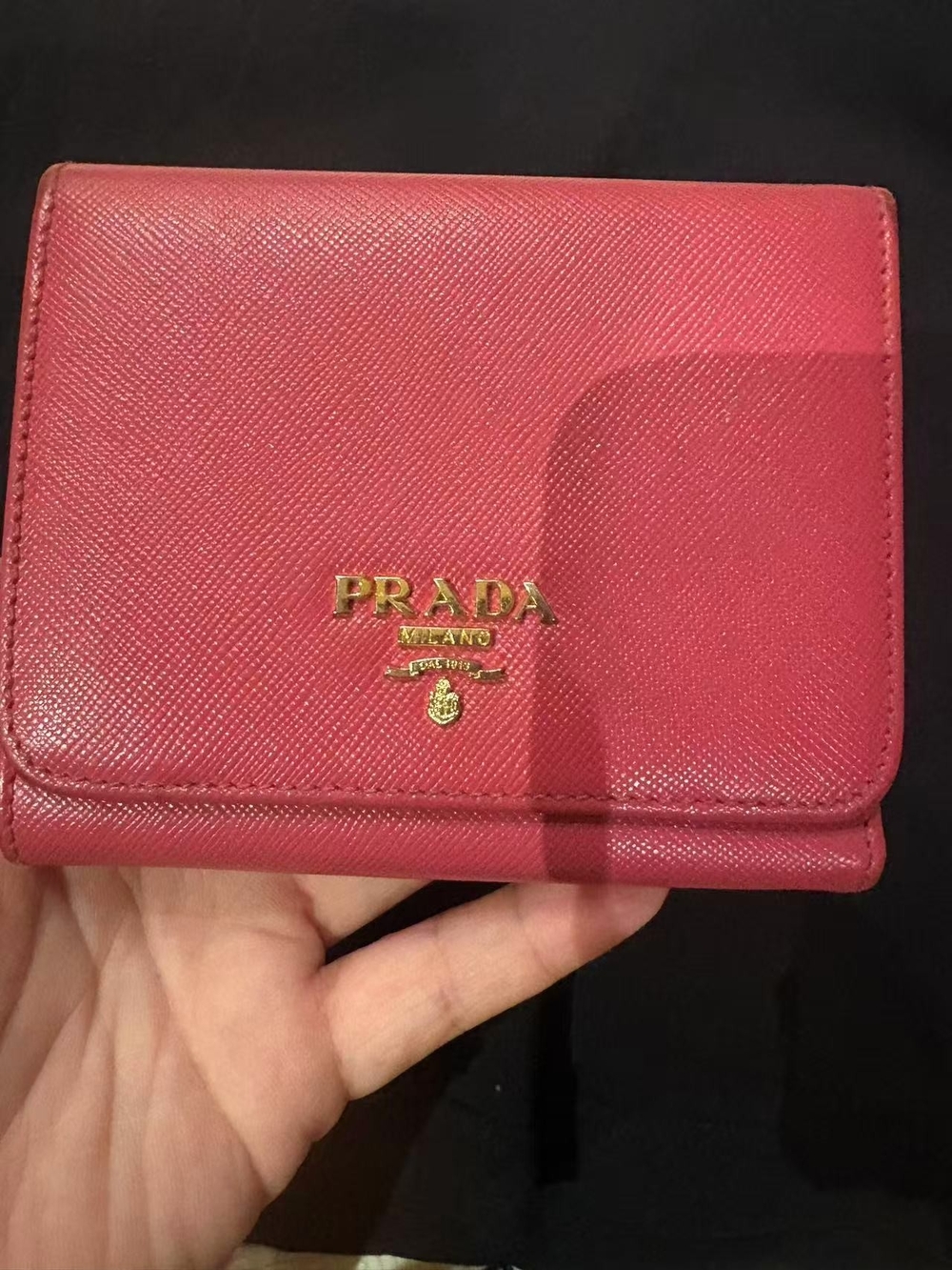 Prada Fuchsia Saffiano Leather Card Holder with Gold Logo